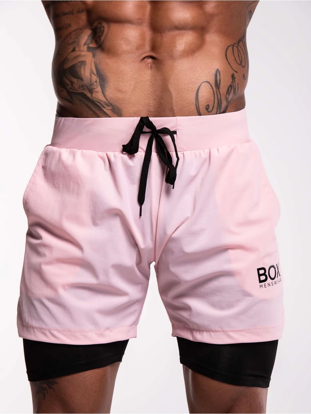 BOX MENSWEAR MENS DOUBLE LAYER SPORTS SHORTS IN PINK